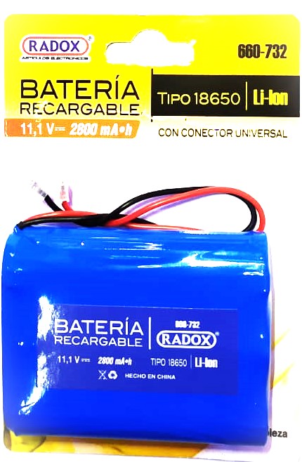 BATERIA RECARGABLE LI-ION 11.1 V 2800mA TIPO 18650.                 LIPO-11.1/2800MA