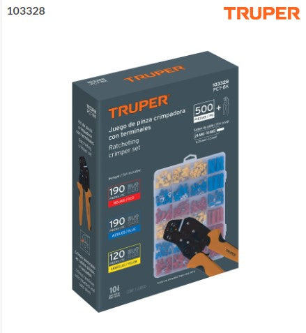 KIT PINZA PARA CRIMPAR Y 500 TERMINALES CON AISLAMIENTO, TRUPER.                        PCT-8K