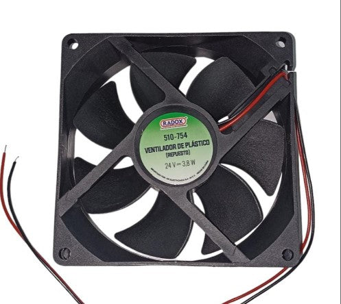 VENTILADOR DE PLASTICO 24V .16A 3.8W 3000RPM  90X90X25mm.                       510-754