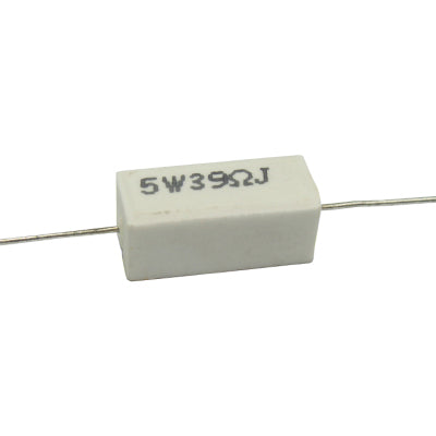 RESISTENCIA DE ALAMBRE 39 OHMS 5 WATTS 10% TOLERANCIA.                        RA-39E/5W.